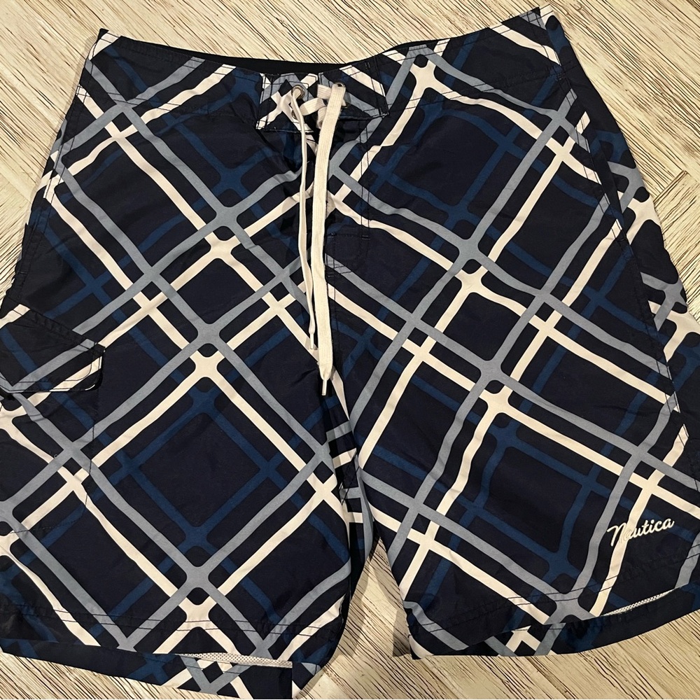 Nautica Men's Navy Plaid Swim Shorts